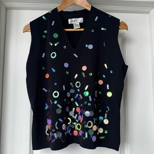 Vintage Y2K Kikit Sequin Confetti Knit Tank Top Black Party Size L